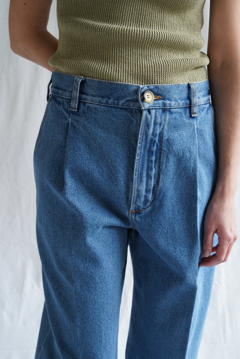 CRISTASEYA<br>BLEACHED DENIM PLEATED TROUSERS