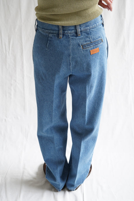 CRISTASEYA<br>BLEACHED DENIM PLEATED TROUSERS
