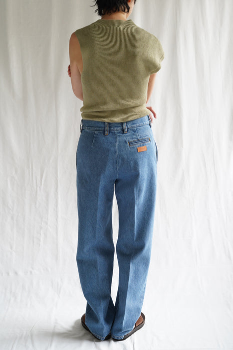 CRISTASEYA<br>BLEACHED DENIM PLEATED TROUSERS