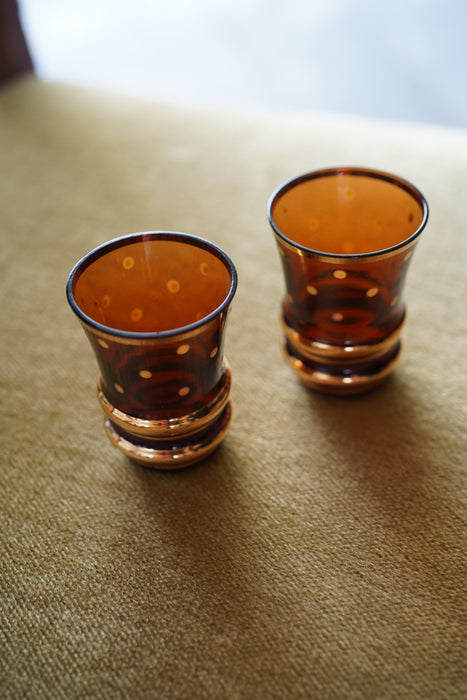 VINTAGE<BR>CZECH BOHEMIAN AMBER SHOT GLASS<BR>SET OF 4