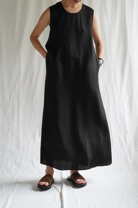 CRISTASEYA<br>ROUND NECK LONG DRESS <br>in BLACK