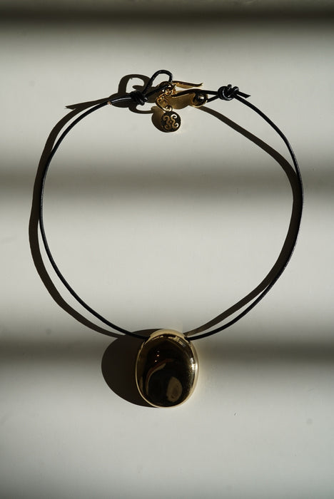 SAPIR BACHAR<br>GOLD PEBBLE LEATHER CHOKER