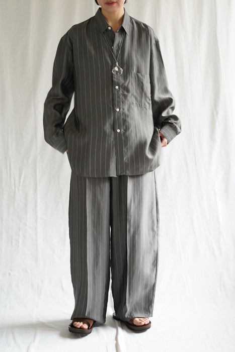 Salvatore Piccolo x CRISTASEYA<br>HANDMADE CLASSIC COLLAR SHIRT<br>in GREY WITH WHITE PINSTRIPES