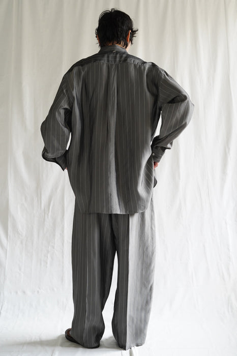 Salvatore Piccolo x CRISTASEYA<br>HANDMADE CLASSIC COLLAR SHIRT<br>in GREY WITH WHITE PINSTRIPES