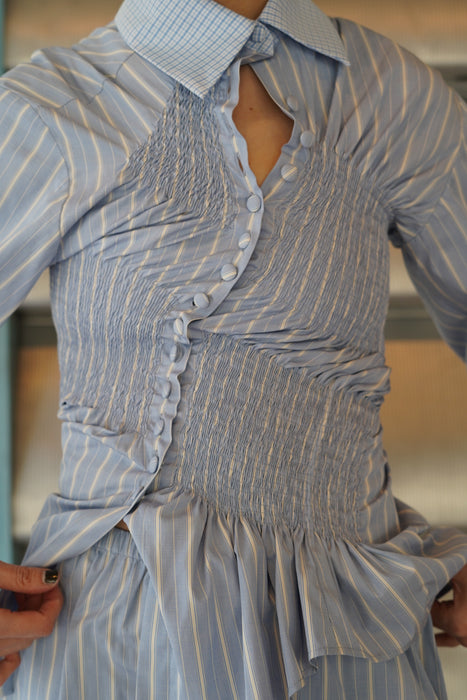 SUPER YAYA<br>TWIST COTTON STRIPES SHIRT<br>in BLUE BOXWOOD STRIPES <br><br>SOLD OUT