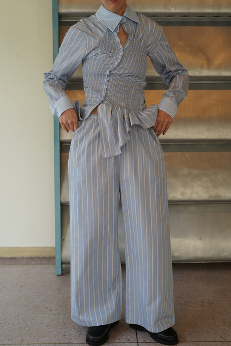 SUPER YAYA<br>TWIST COTTON STRIPES SHIRT<br>in BLUE BOXWOOD STRIPES <br><br>SOLD OUT