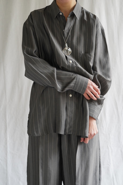 Salvatore Piccolo x CRISTASEYA<br>HANDMADE CLASSIC COLLAR SHIRT<br>in GREY WITH WHITE PINSTRIPES