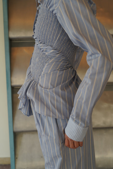 SUPER YAYA<br>TWIST COTTON STRIPES SHIRT<br>in BLUE BOXWOOD STRIPES <br><br>SOLD OUT