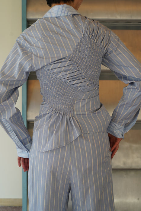 SUPER YAYA<br>TWIST COTTON STRIPES SHIRT<br>in BLUE BOXWOOD STRIPES <br><br>SOLD OUT