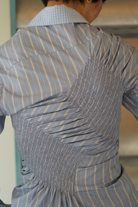 SUPER YAYA<br>TWIST COTTON STRIPES SHIRT<br>in BLUE BOXWOOD STRIPES <br><br>SOLD OUT