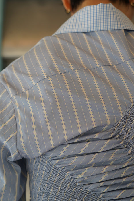 SUPER YAYA<br>TWIST COTTON STRIPES SHIRT<br>in BLUE BOXWOOD STRIPES <br><br>SOLD OUT