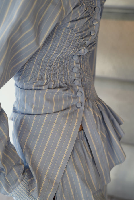 SUPER YAYA<br>TWIST COTTON STRIPES SHIRT<br>in BLUE BOXWOOD STRIPES <br><br>SOLD OUT