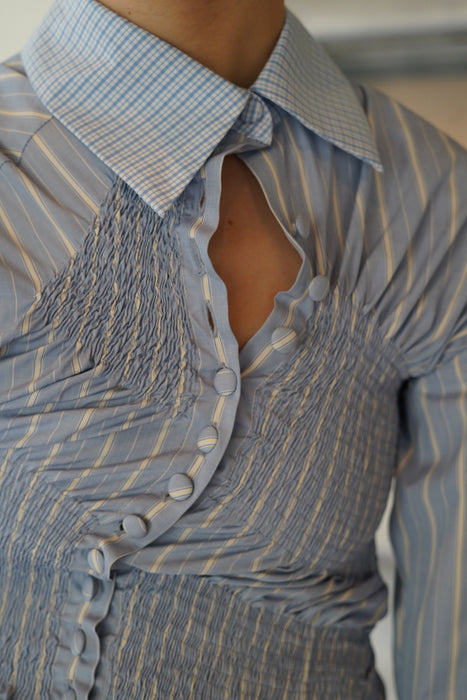 SUPER YAYA<br>TWIST COTTON STRIPES SHIRT<br>in BLUE BOXWOOD STRIPES <br><br>SOLD OUT