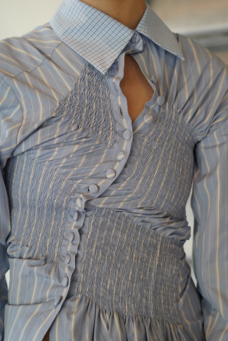 SUPER YAYA<br>TWIST COTTON STRIPES SHIRT<br>in BLUE BOXWOOD STRIPES <br><br>SOLD OUT