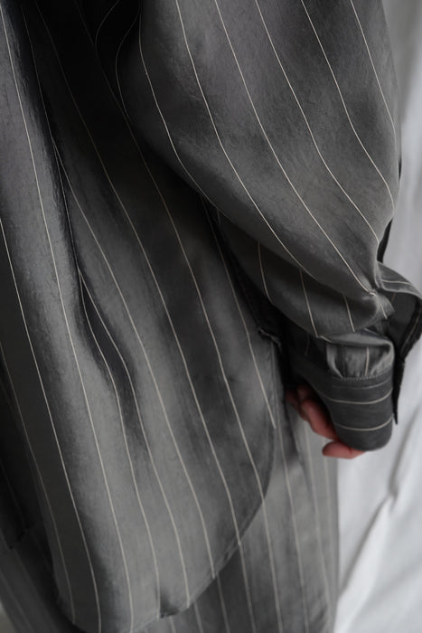 Salvatore Piccolo x CRISTASEYA<br>HANDMADE CLASSIC COLLAR SHIRT<br>in GREY WITH WHITE PINSTRIPES