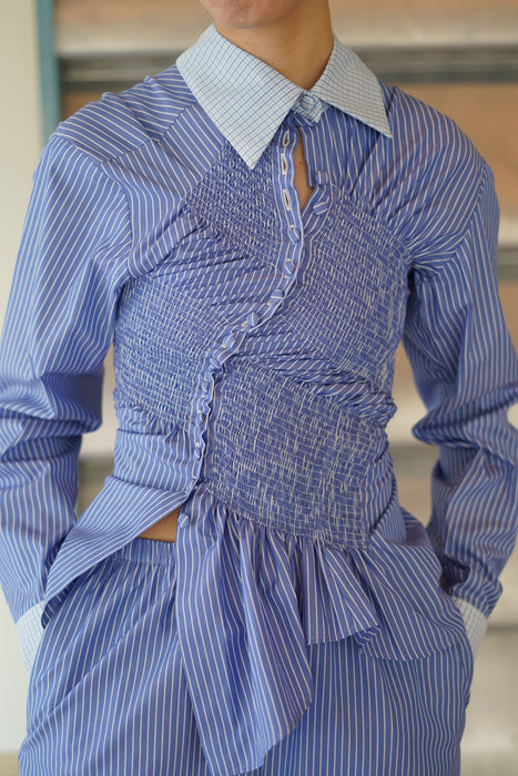 SUPER YAYA<br>TWIST COTTON STRIPES SHIRT<br>in BLUE STRIPES & VICH<br><br>SOLD OUT