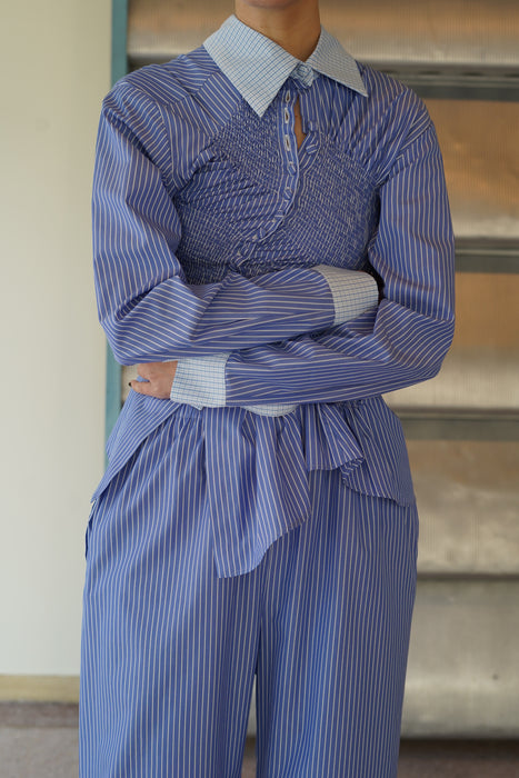 SUPER YAYA<br>TWIST COTTON STRIPES SHIRT<br>in BLUE STRIPES & VICH<br><br>SOLD OUT