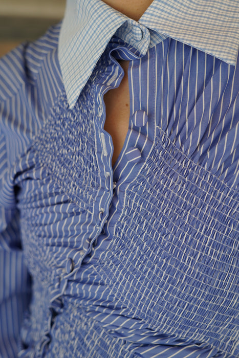 SUPER YAYA<br>TWIST COTTON STRIPES SHIRT<br>in BLUE STRIPES & VICH<br><br>SOLD OUT