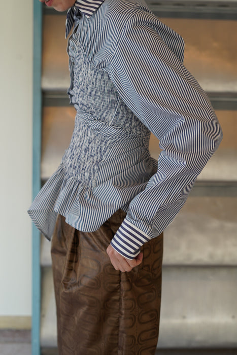 SUPER YAYA<br>TWIST COTTON STRIPES SHIRT<br>in NAVY BOXWOOD STRIPES<br><br>SOLD OUT