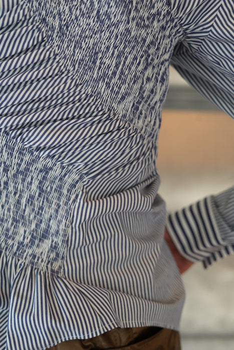 SUPER YAYA<br>TWIST COTTON STRIPES SHIRT<br>in NAVY BOXWOOD STRIPES<br><br>SOLD OUT