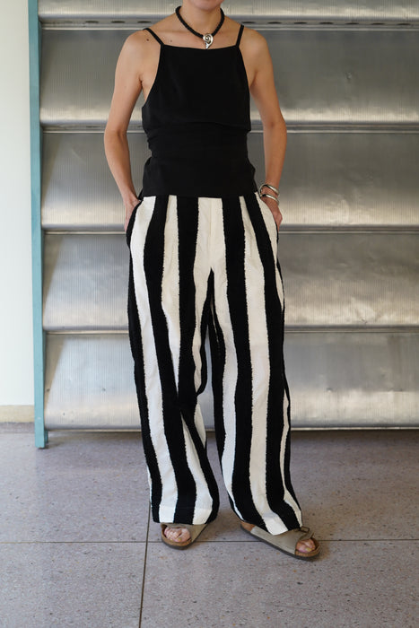 pelleq<br>thick pile stripe trousers<br>BLACK<br><br>SOLD OUT