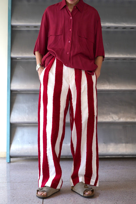 pelleq<br>thick pile stripe trousers<br>RED<br><br>SOLD OUT