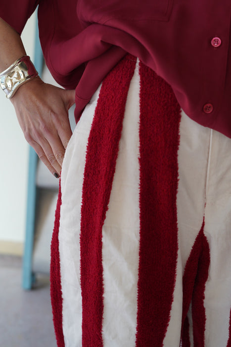 pelleq<br>thick pile stripe trousers<br>RED<br><br>SOLD OUT