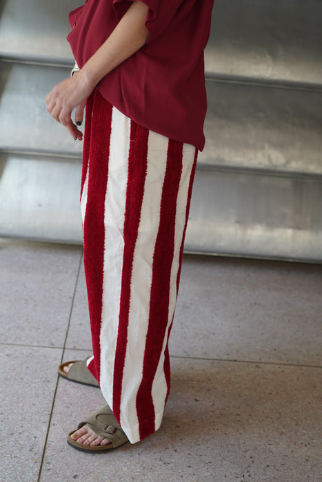 pelleq<br>thick pile stripe trousers<br>RED<br><br>SOLD OUT