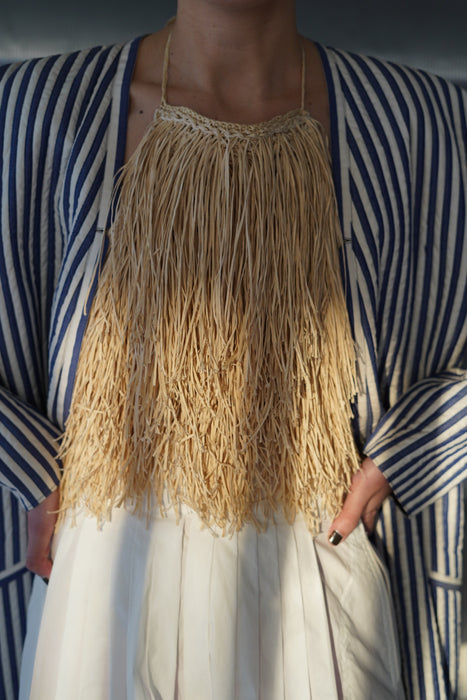 FUMIKA_UCHIDA<BR>FRINGE HALTER TOP<BR>STRAW/GRASS