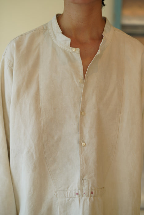 ANTIQUE<BR>FRENCH BIAUDE LINEN SHIRT DRESS