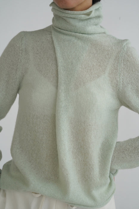 CRISTASEYA<br>DOUBLE COLLAR ALPACA KNIT<br>in MINT