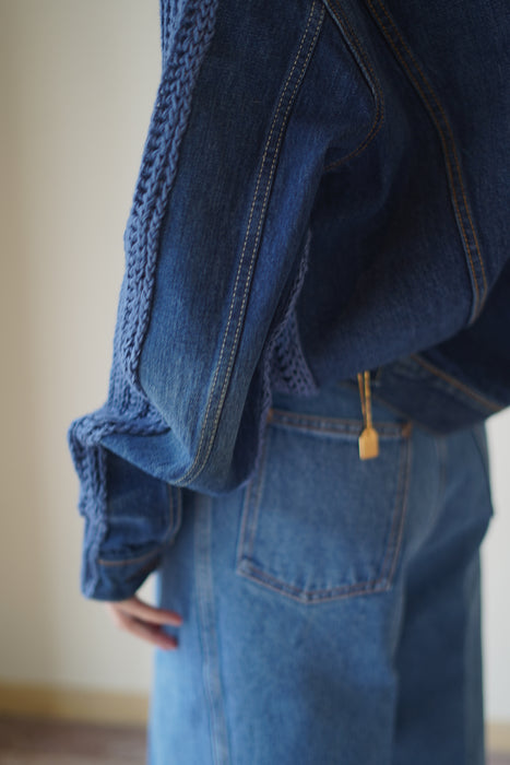BLESS+CRISTASEYA<br>PATCHED DENIM KNIT CARDIGAN