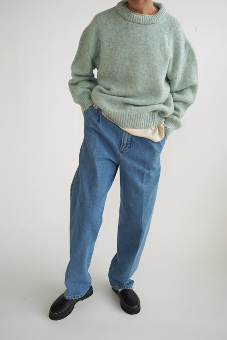 CRISTASEYA<br>BLEACHED DENIM PLEATED TROUSERS