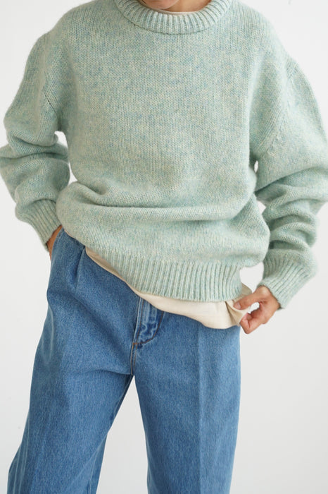 CRISTASEYA<br>PADDED COLLAR SHETLAND OVERSIZED SWEATER<br>in MINT<br><br>SOLD OUT