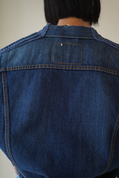 BLESS+CRISTASEYA<br>PATCHED DENIM KNIT CARDIGAN