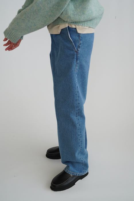 CRISTASEYA<br>BLEACHED DENIM PLEATED TROUSERS