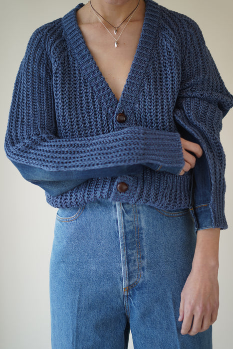 BLESS+CRISTASEYA<br>PATCHED DENIM KNIT CARDIGAN