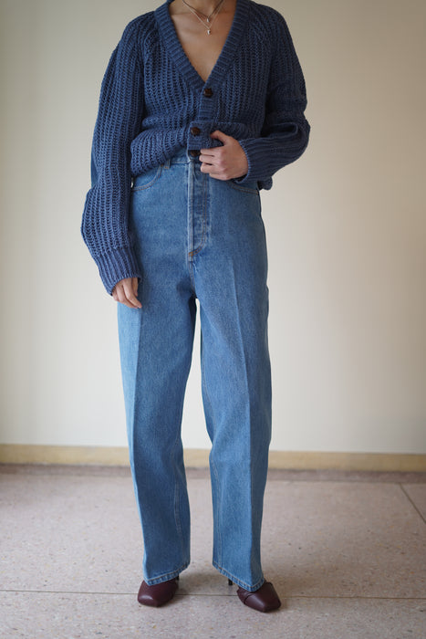 BLESS+CRISTASEYA<br>PATCHED DENIM KNIT CARDIGAN