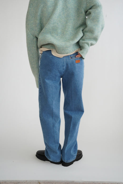 CRISTASEYA<br>BLEACHED DENIM PLEATED TROUSERS