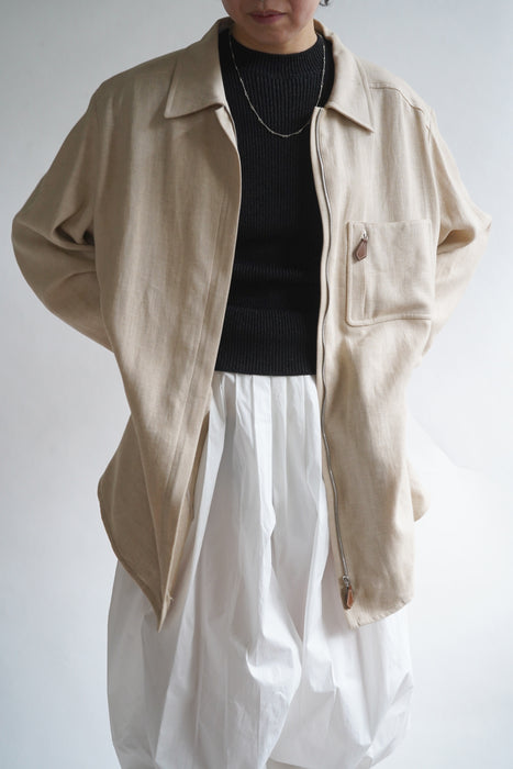 VINTAGE HERMES <br>LINEN ZIP UP SHIRT JACKET