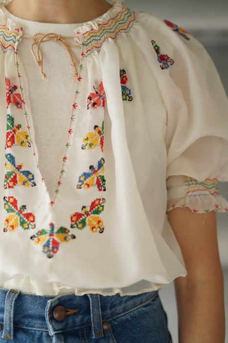 VINTAGE<BR>EMB SHORT BLOUSE