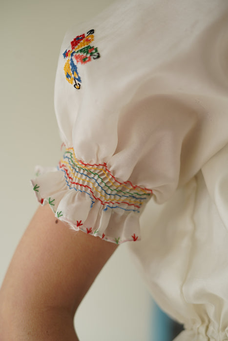 VINTAGE<BR>EMB SHORT BLOUSE