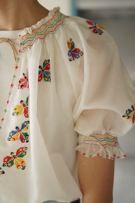 VINTAGE<BR>EMB SHORT BLOUSE