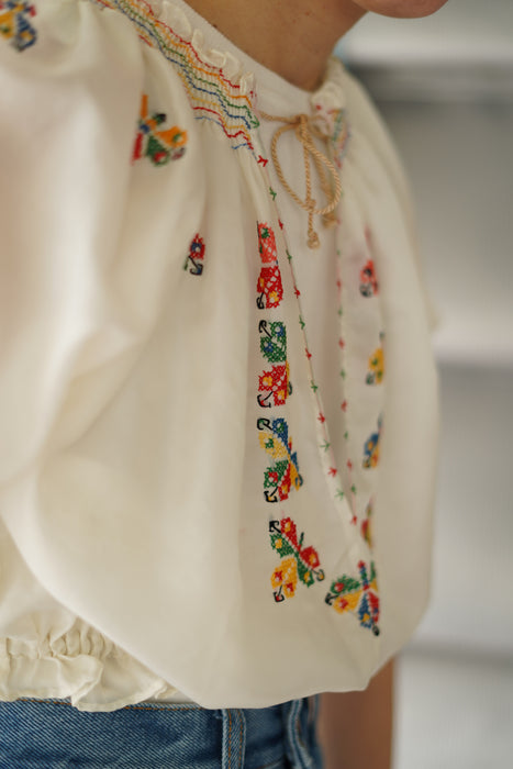 VINTAGE<BR>EMB SHORT BLOUSE