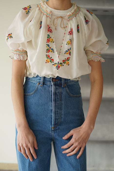 VINTAGE<BR>EMB SHORT BLOUSE