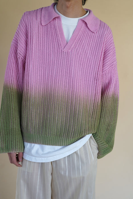 CRISTASEYA for PORT<br>LINEN POLO KNIT<br>PINK/GREEN