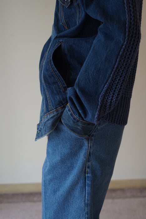 CRISTASEYA<br>BLEACHED DENIM PLEATED TROUSERS