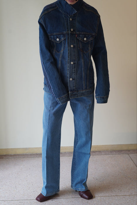 CRISTASEYA<br>BLEACHED DENIM PLEATED TROUSERS