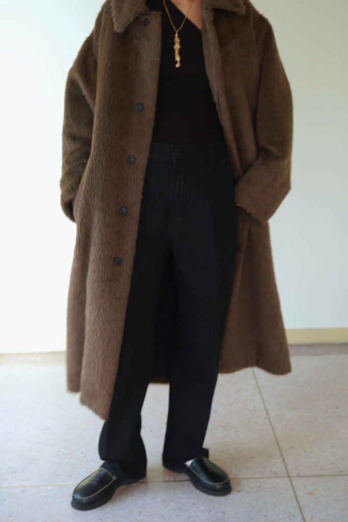 CRISTASEYA ALPACA OVERSIZED COAT WITH LEATHER PATCH – PORT