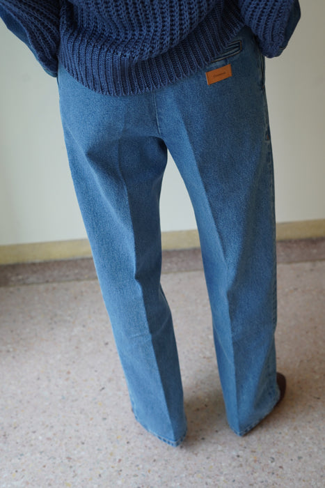 CRISTASEYA<br>BLEACHED DENIM PLEATED TROUSERS
